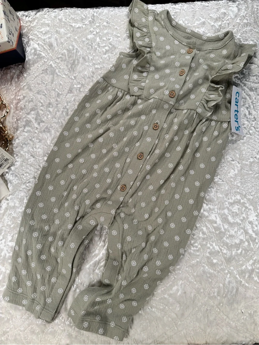 NWT Carter's Olive Green Floral Ruffled Baby Romper